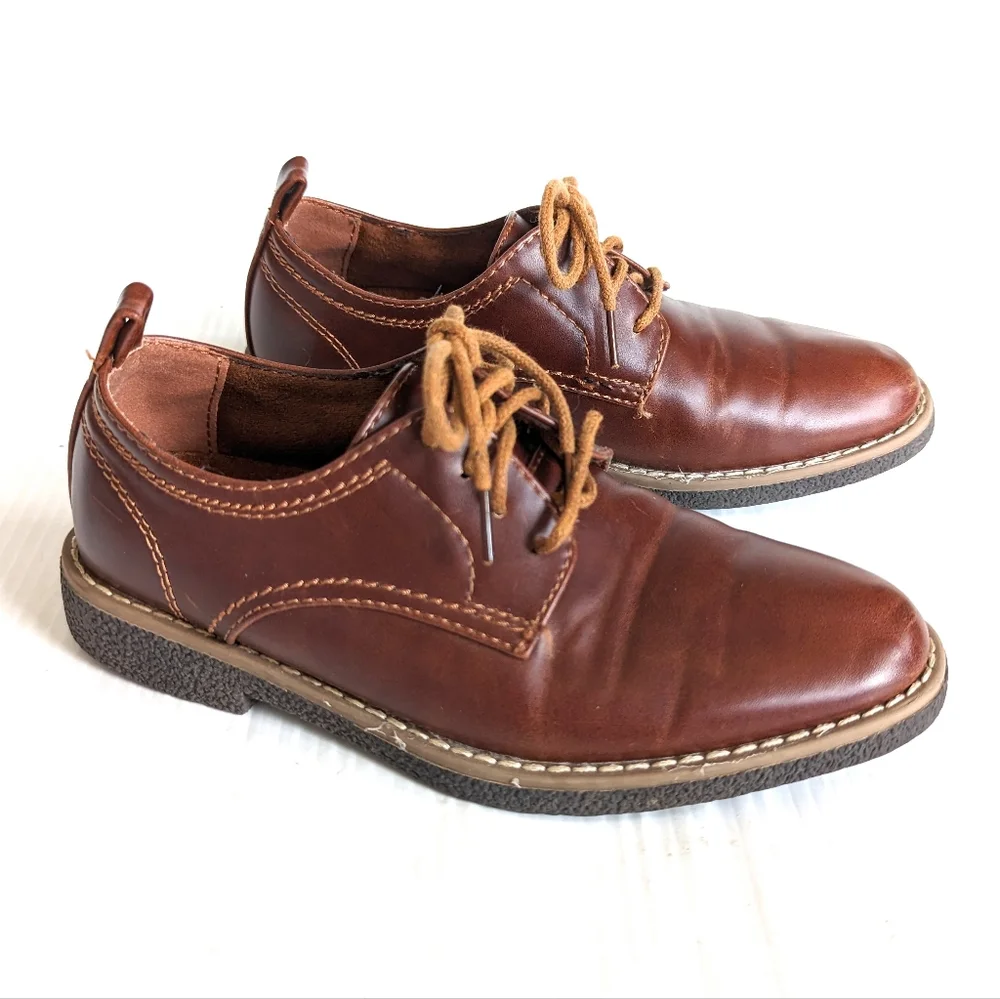 DEER STAGS Zander brown faux leather dress shoes loafers kids 13.5
